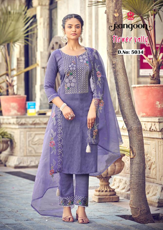 Flower Vally By Rangoon Viscose Embroidered Kurti With Bottom Dupatta Wholesalers In Delhi
